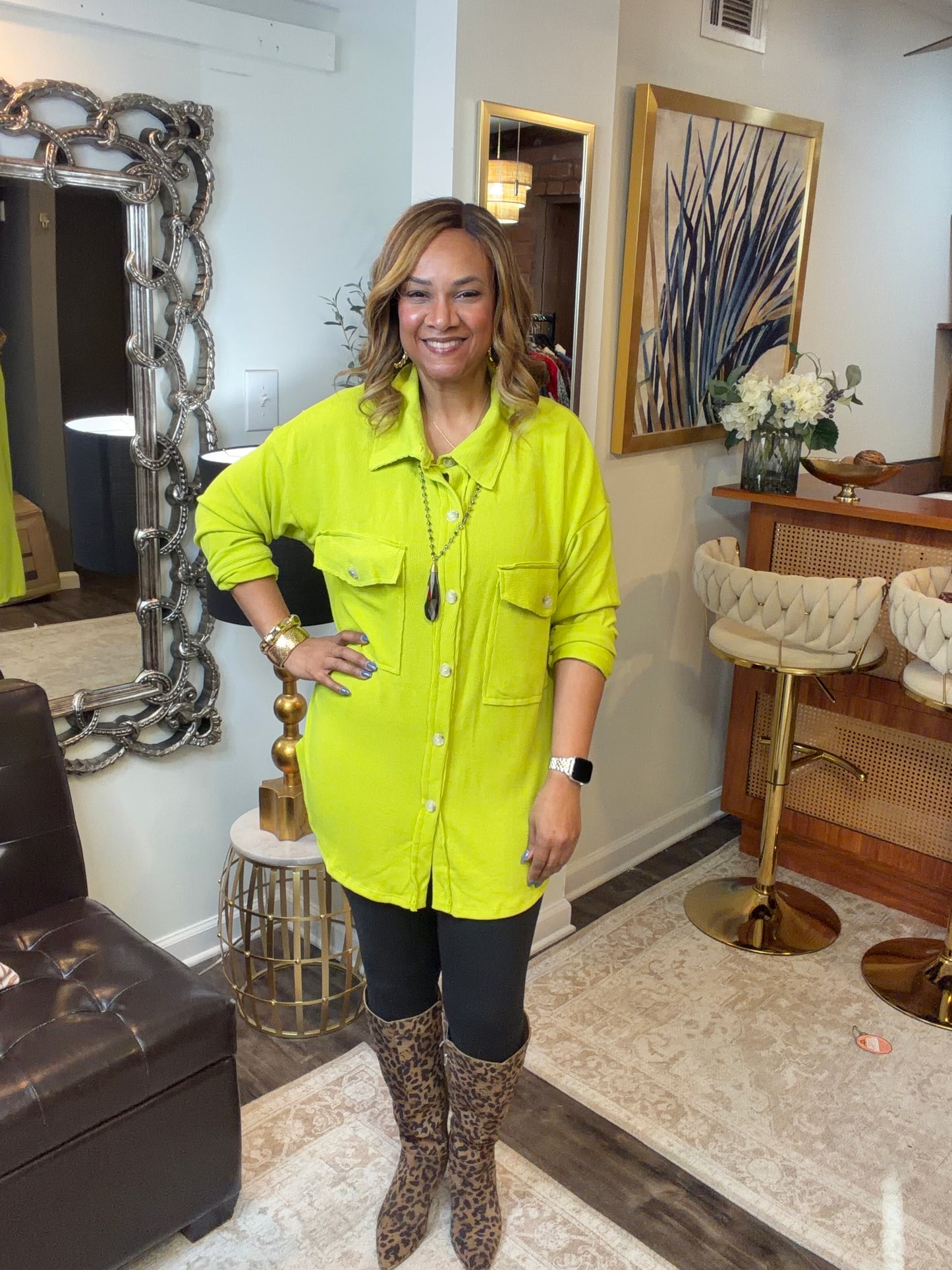 Solid Green Rib Knit Oversized Shacket