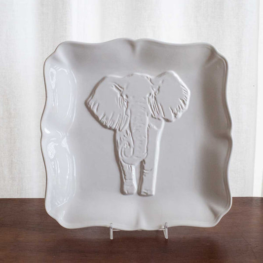 Elephant Embossed Square Platter White