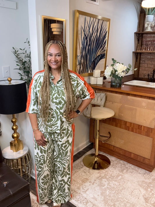 Giana Green and Orange Print Pants