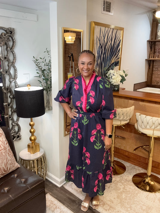 Cheyenne Navy Floral Midi Dress