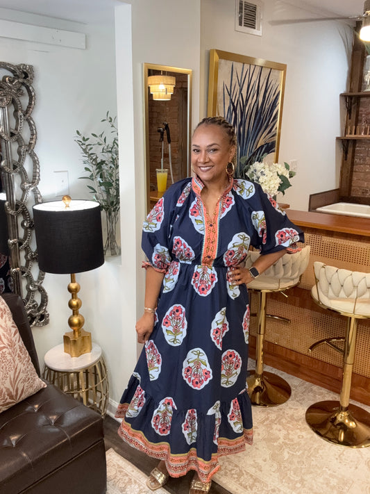 Midnight Mix Floral Midi Dress