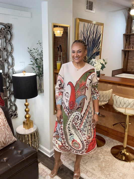 Paisley Print Crinkled Dress