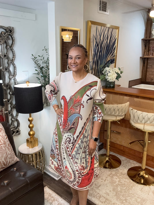 Paisley Print Crinkled Dress