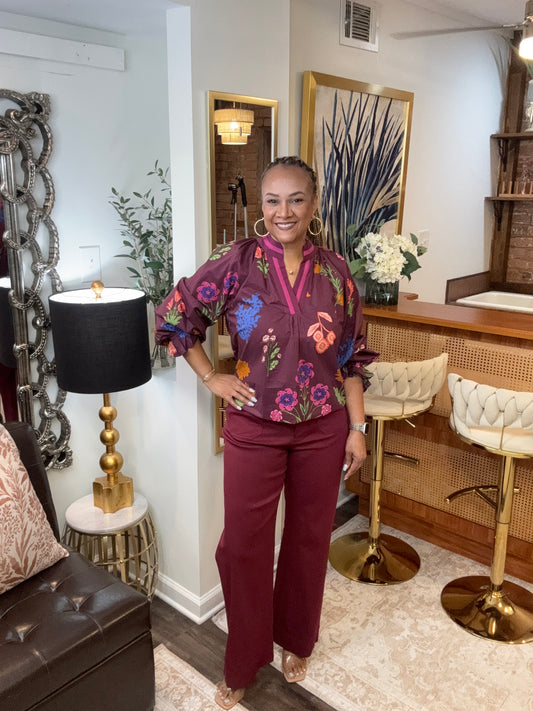 Fran Floral Print V Neck Top