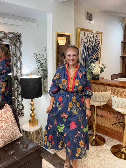 Cheyenne Navy Floral Midi Dress