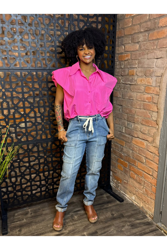 New! Judy Blue Denim Cuffed Cargo Jogger