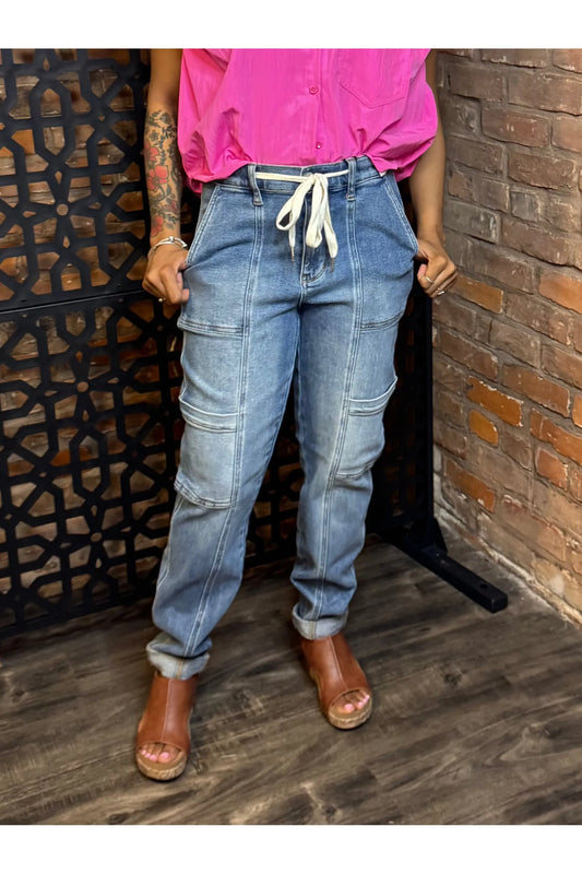 New! Judy Blue Denim Cuffed Cargo Jogger