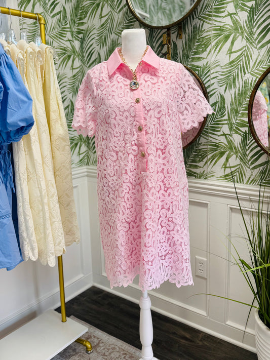 Blush Romance Lace Shirt Dress