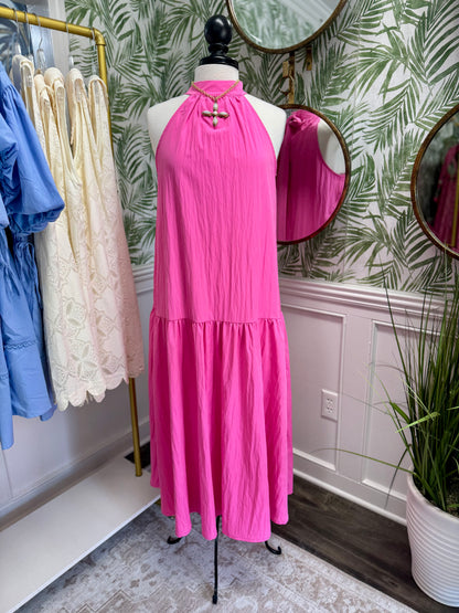 Pink Shimmer Halter Maxi Dress