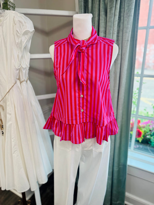 Pink And Red Striped Top