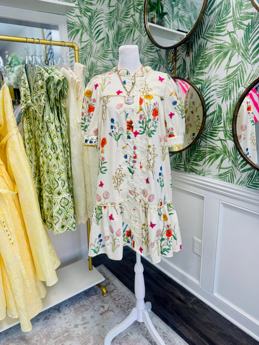 Cream Floral Button Up Dress