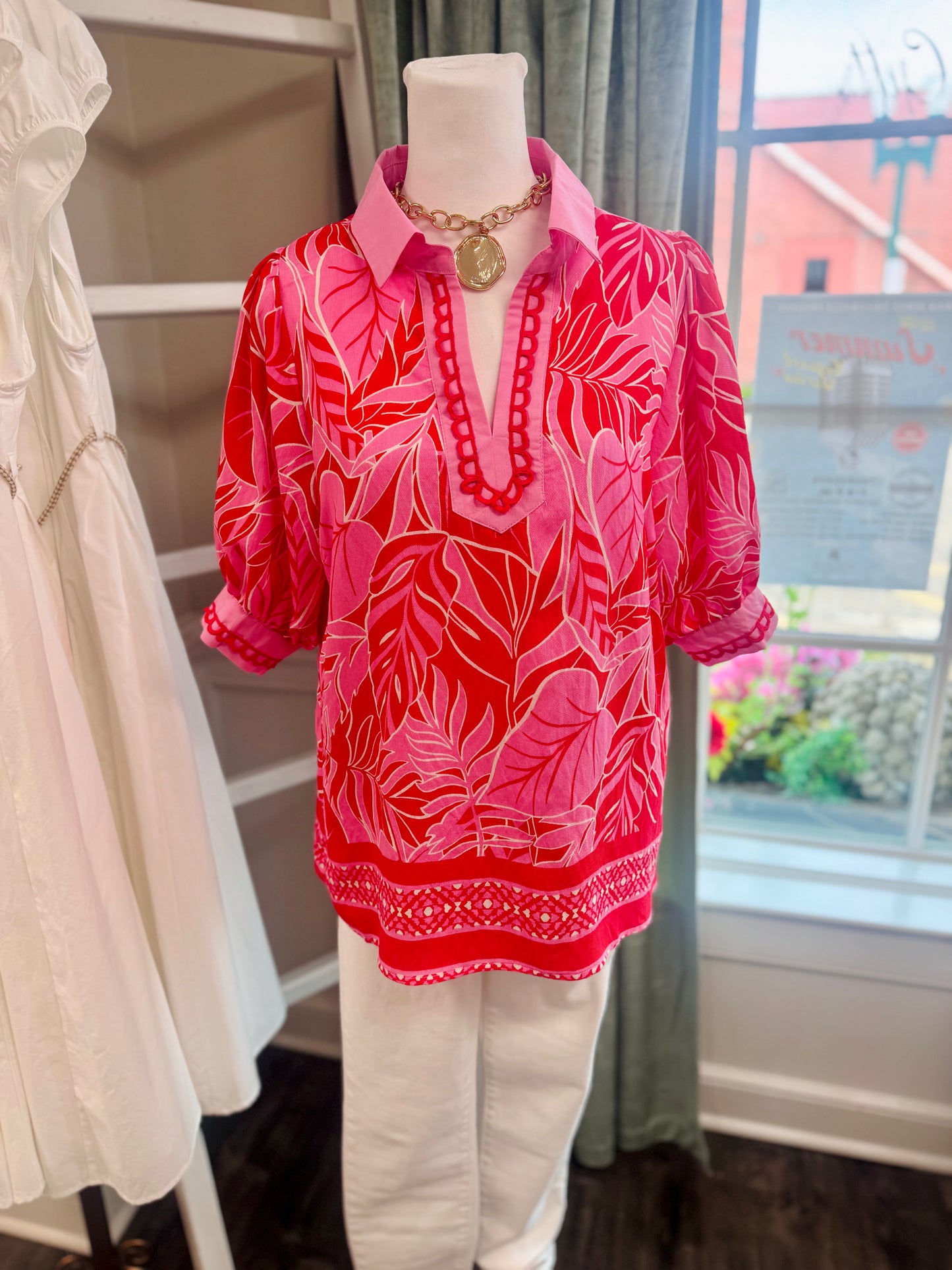 Pink and Red Tropical Leaf Top