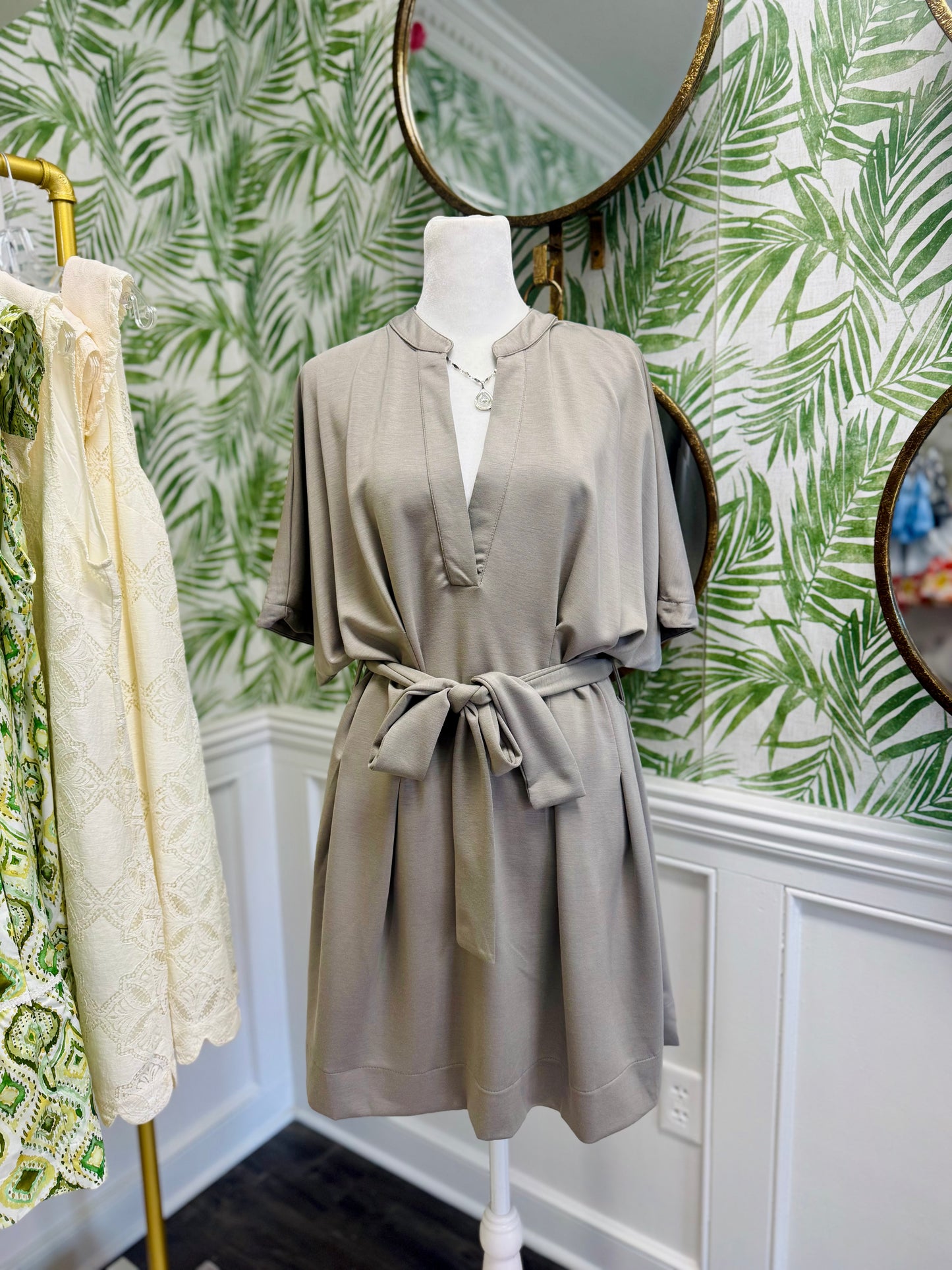 Pleated Tie Waist Dress