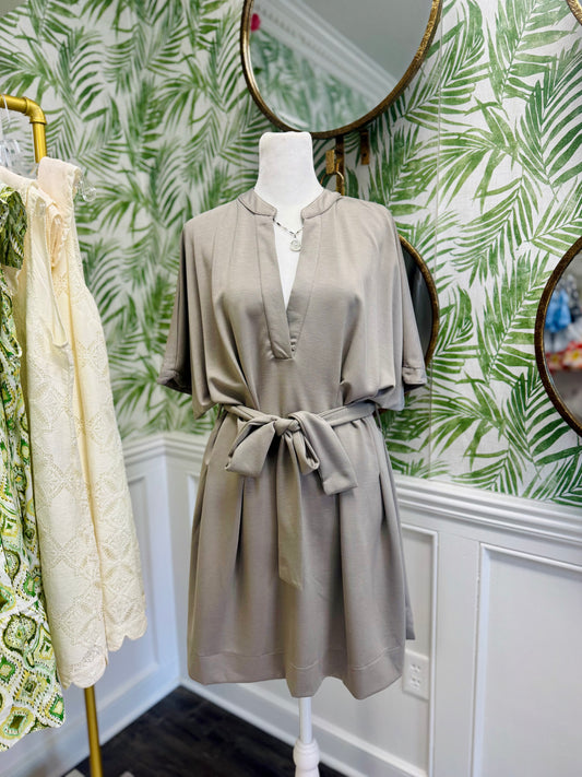 Pleated Tie Waist Dress