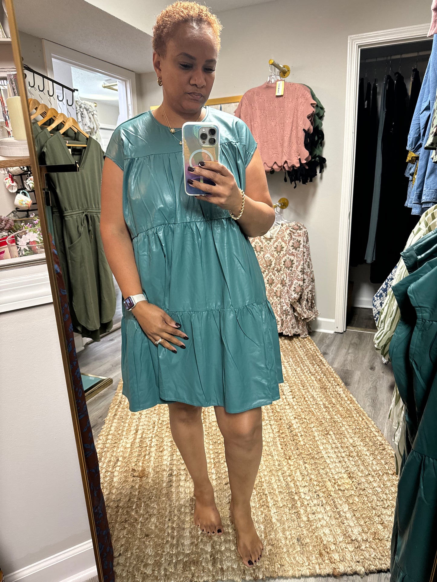 Teal Leather Dress