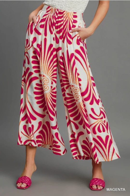 Wide Leg Printed Skirt Pant