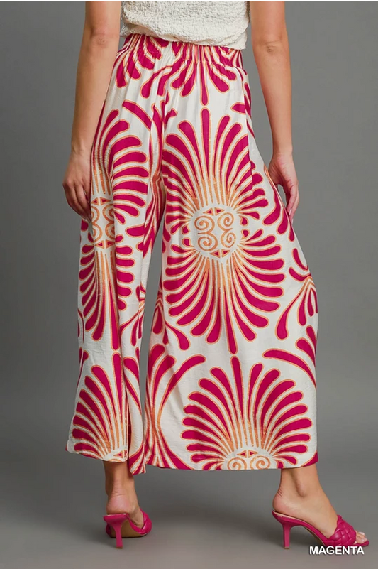 Wide Leg Printed Skirt Pant