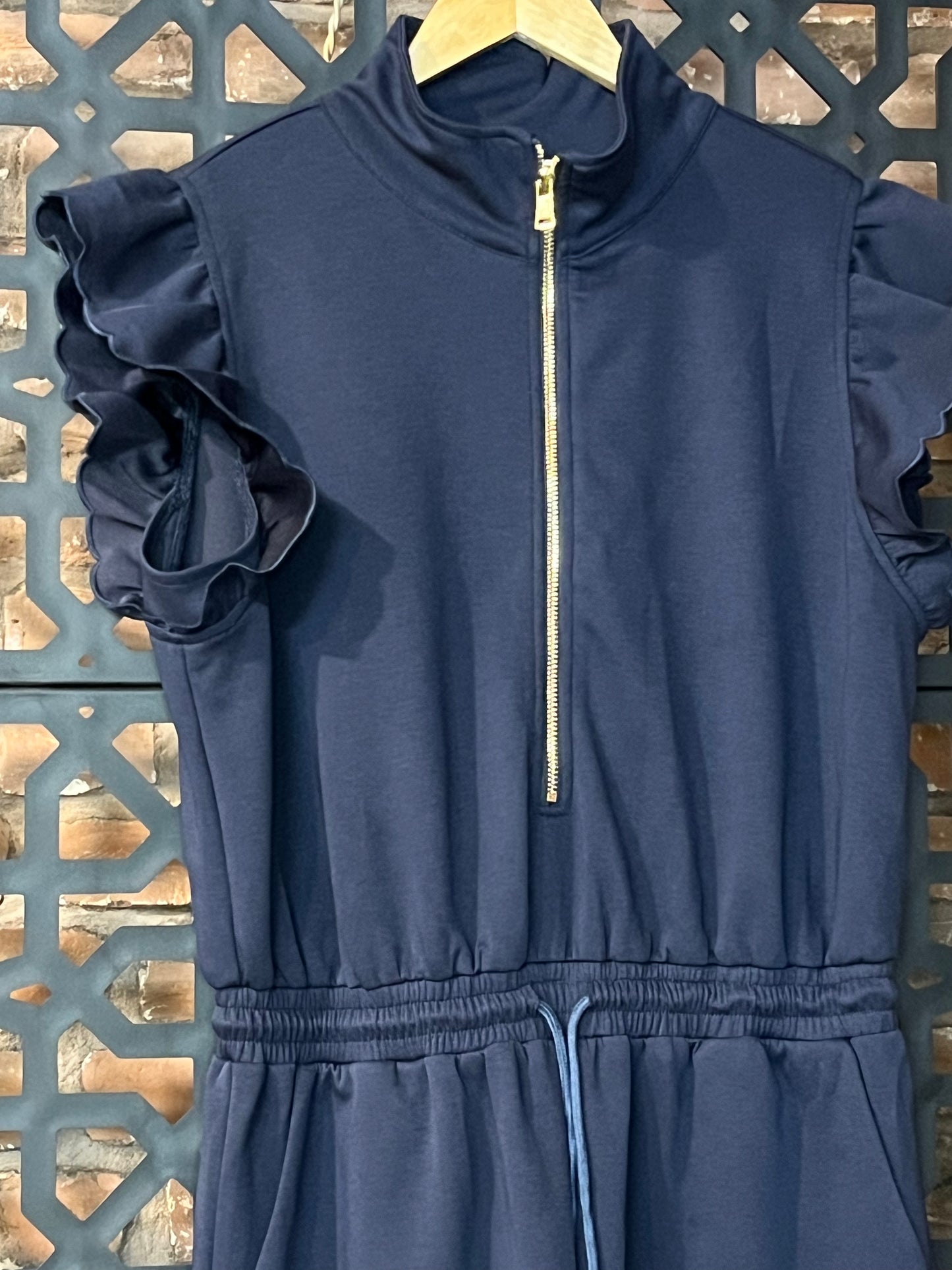 Navy Blue Zip Ruffle Jumpsuit