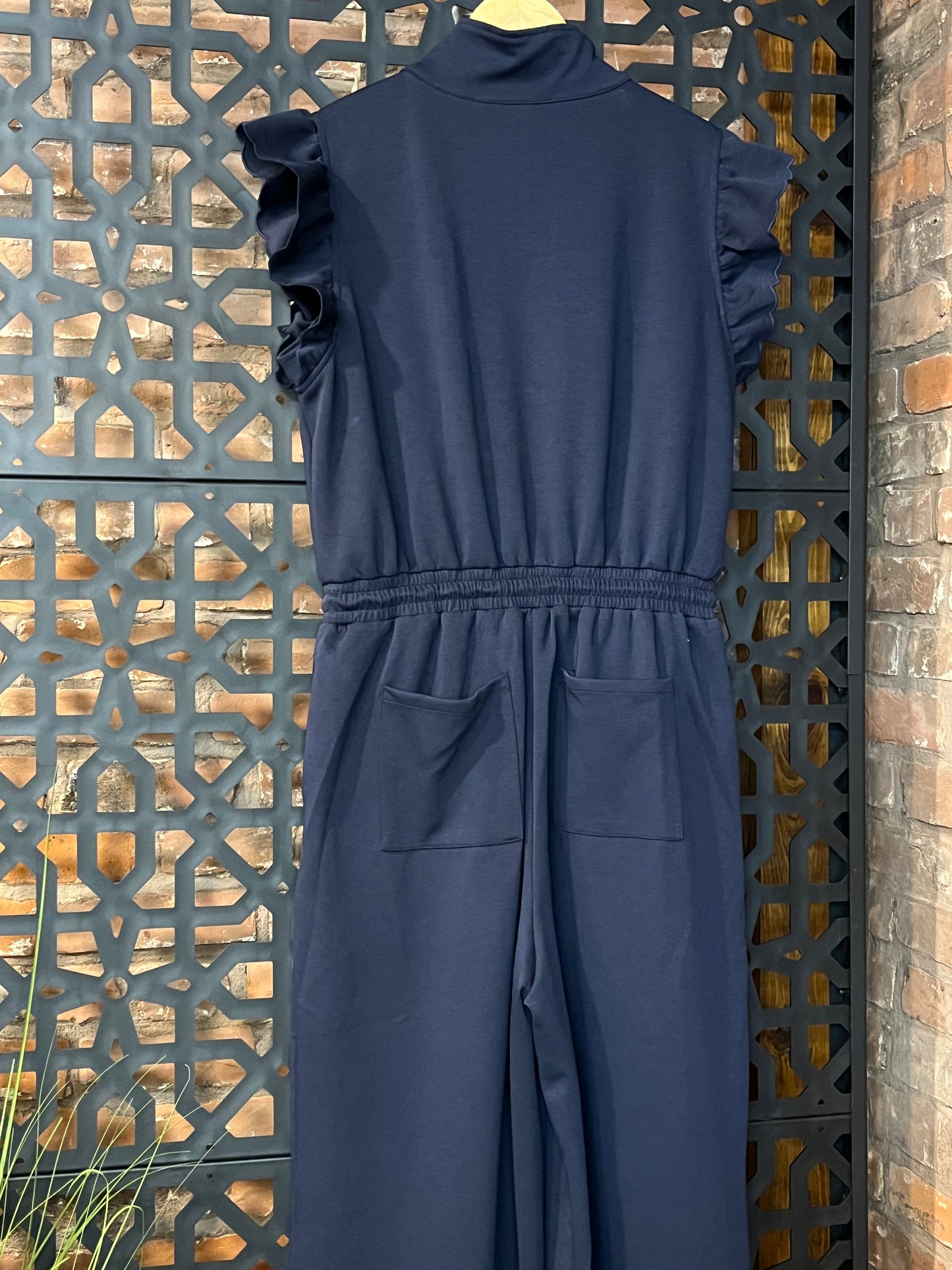 Navy Blue Zip Ruffle Jumpsuit