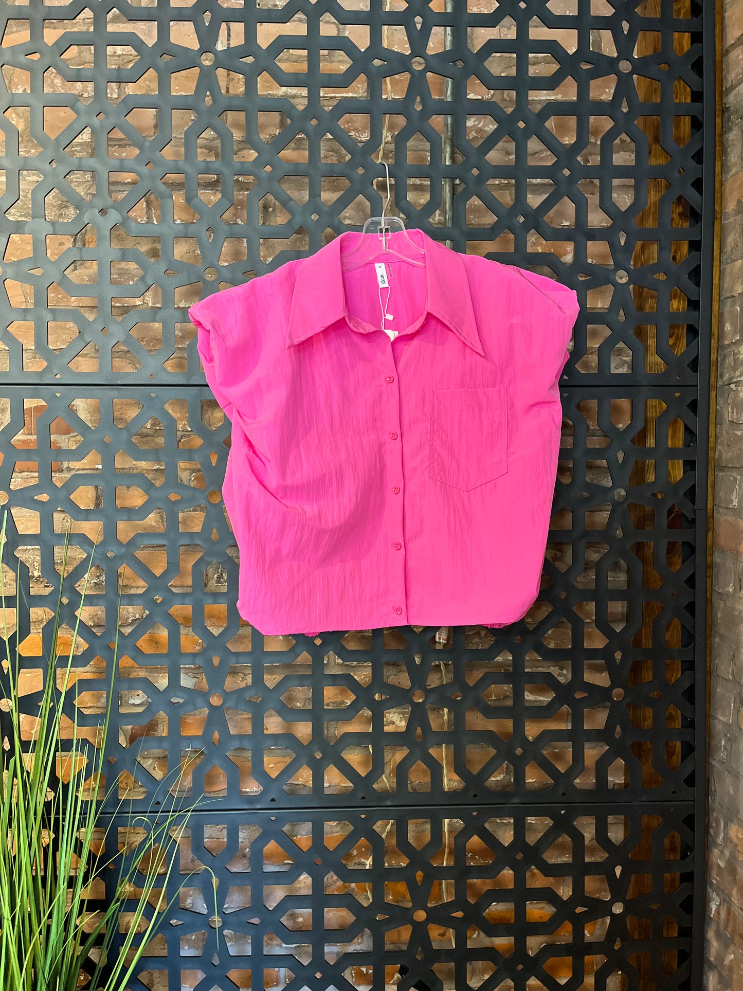 Hot Pink Collar Neck Button Down Shirt