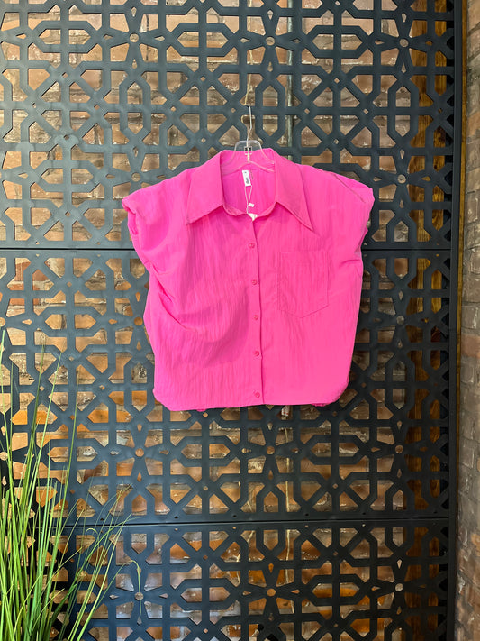 Hot Pink Collar Neck Button Down Shirt