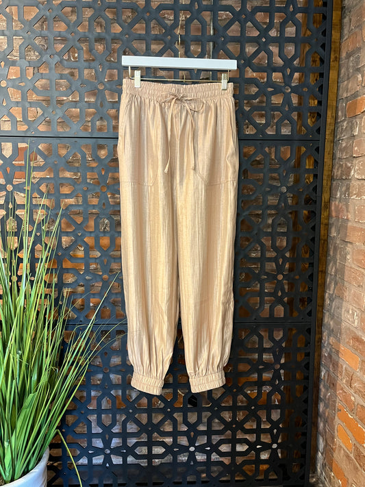 Taupe High Waist Elastic Cuff Pants