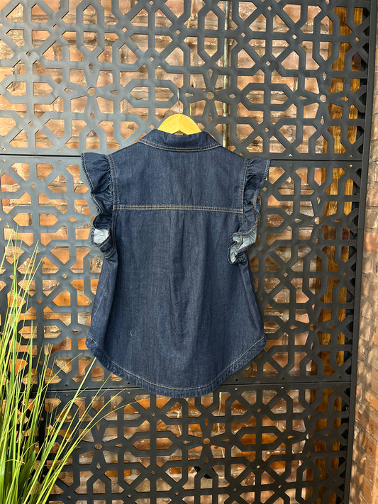 Denim Ruffle Sleeveless Top