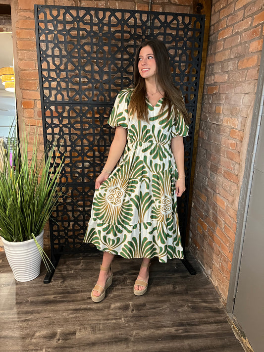 Green & Gold Midi Dress