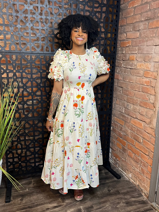 Puff Sleeve Floral Maxi Dress