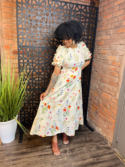 Puff Sleeve Floral Maxi Dress