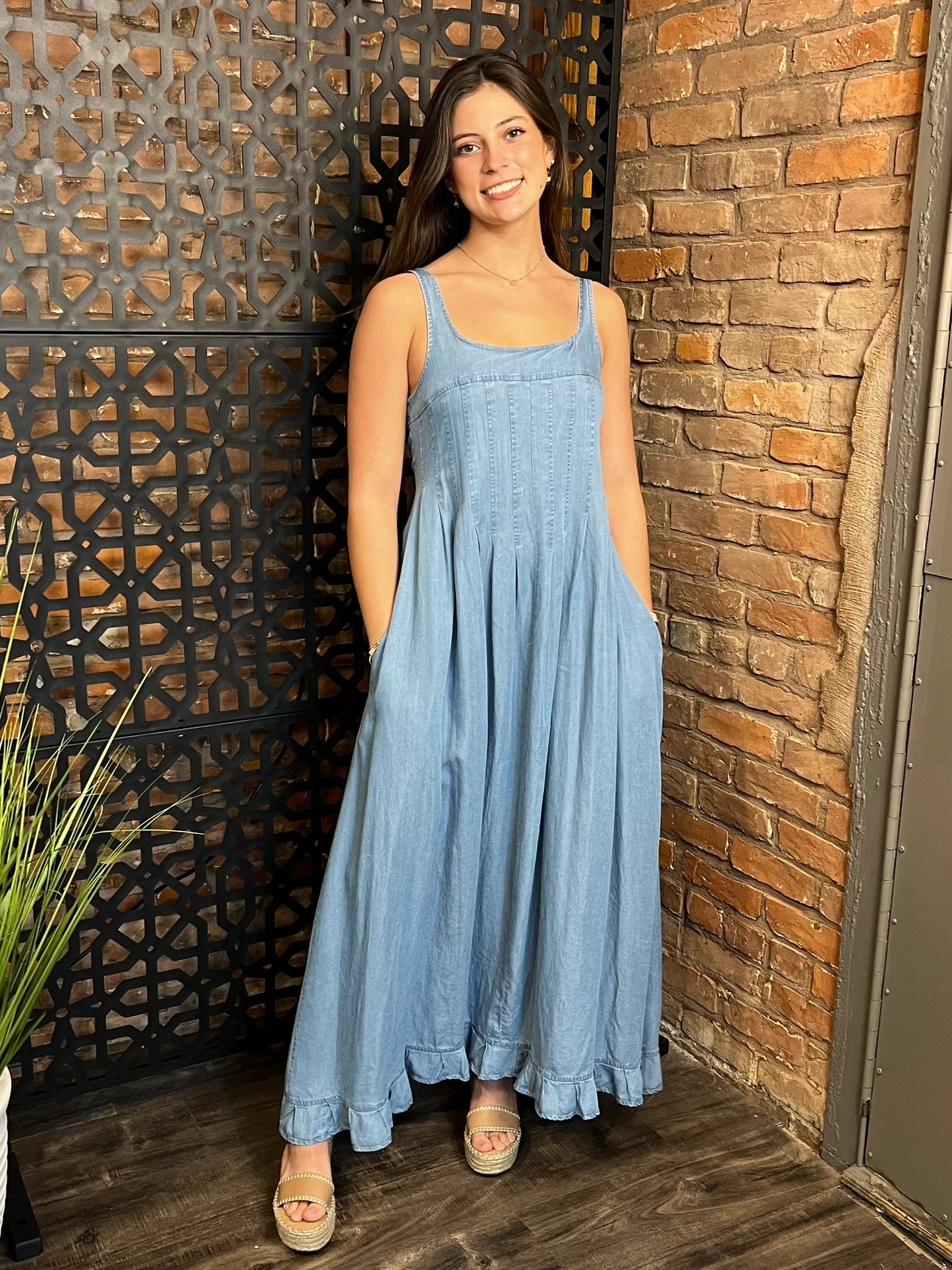 Denim Ruffle Maxi Dress