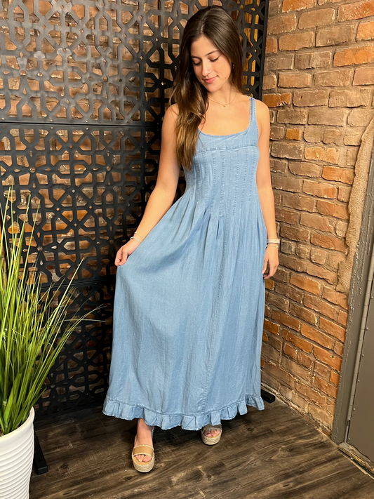 Denim Ruffle Maxi Dress