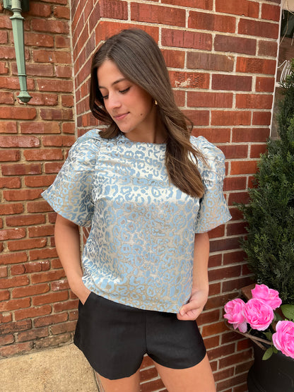 Shimmer Puff Sleeve Cheetah Print Top