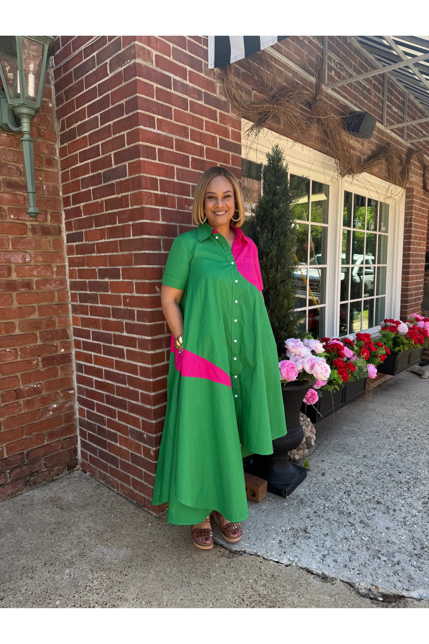 Pink and Green Asymetrical Hem Dress