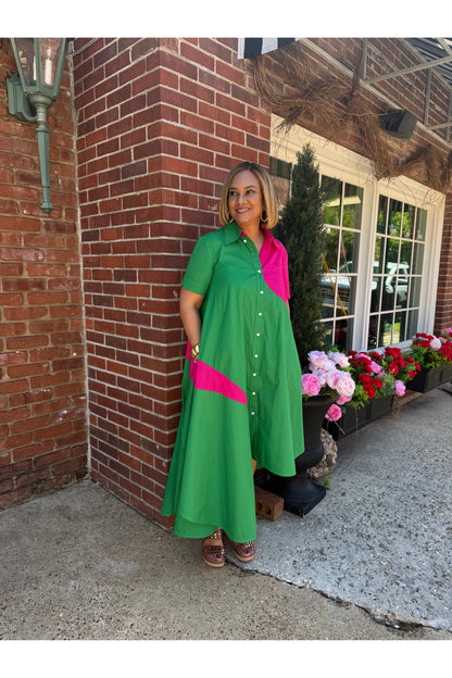 Pink and Green Asymetrical Hem Dress