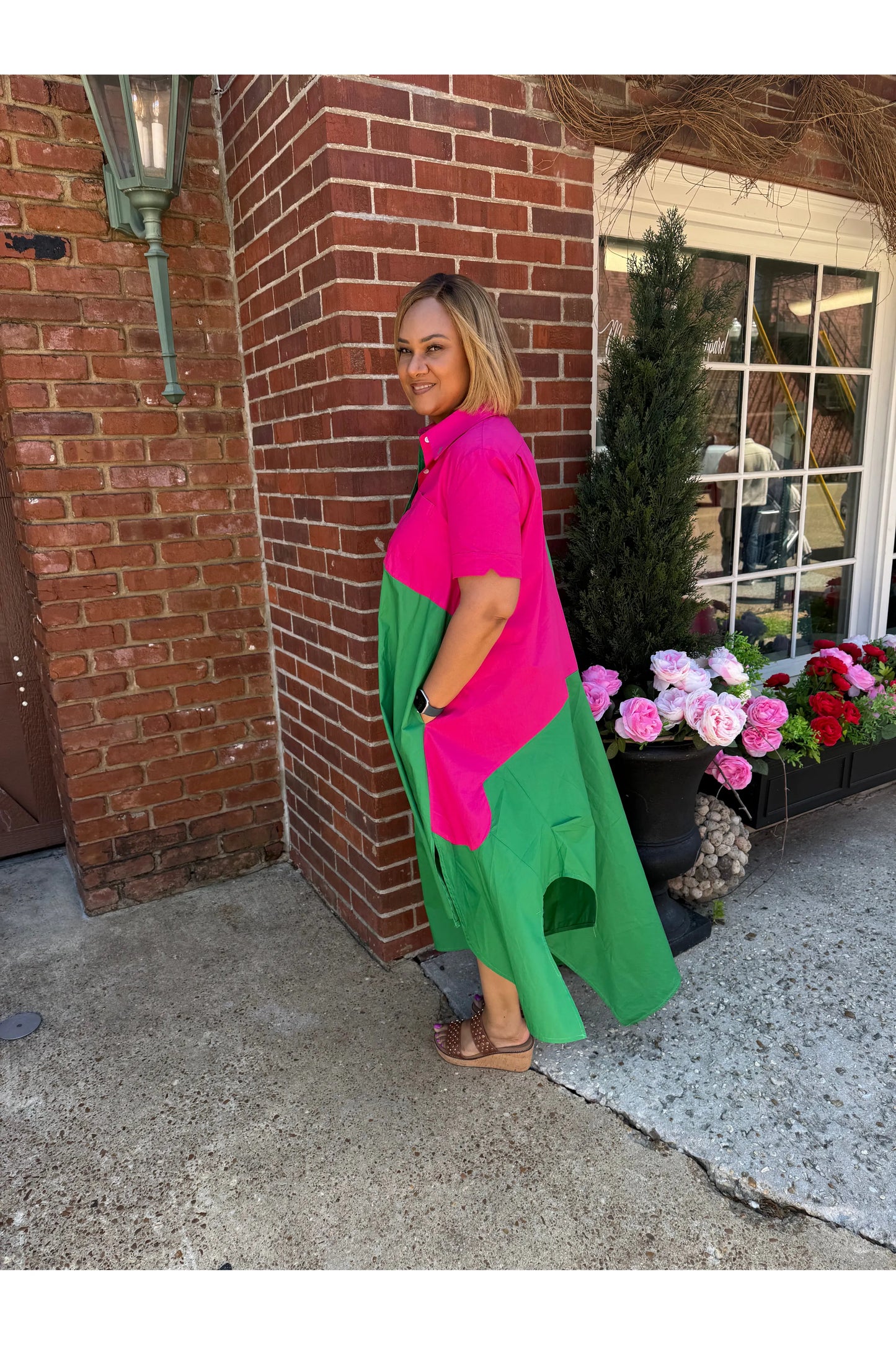 Pink and Green Asymetrical Hem Dress