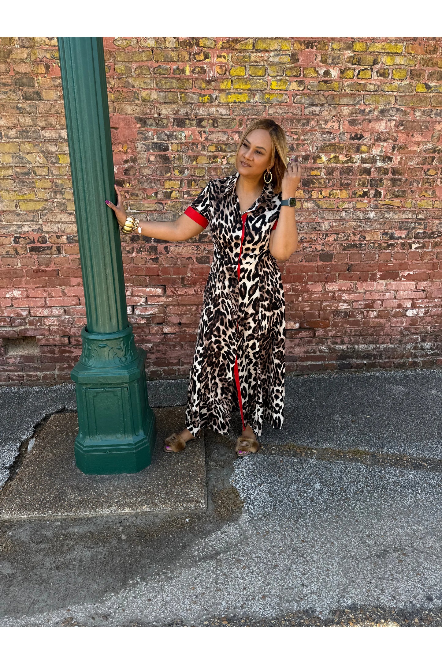 Maxi Leopard Dress with Red Details