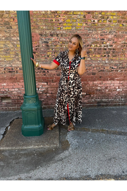 Maxi Leopard Dress with Red Details