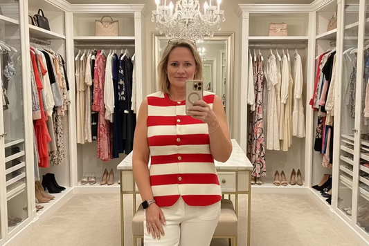 Red & White Sleeveless Sweater Top