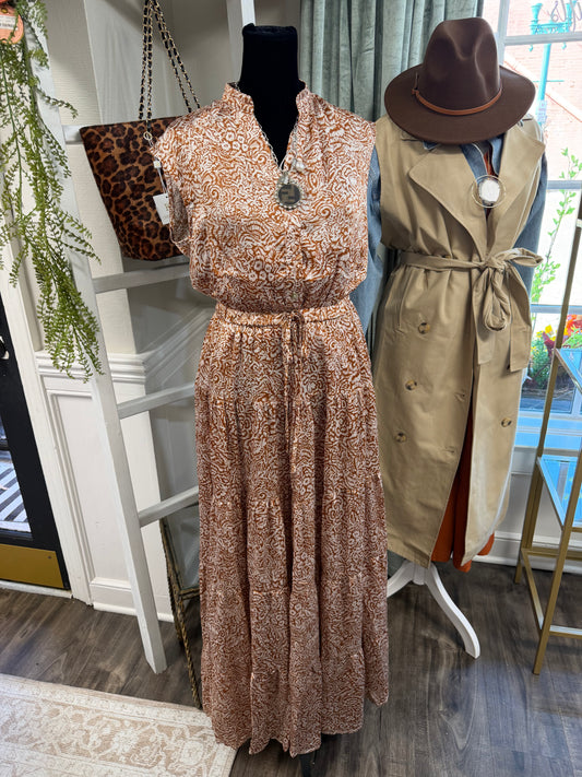 Printed Tiered Maxi in Camel