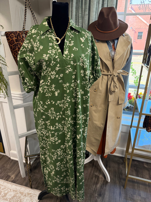 Olive Floral Midi Dress