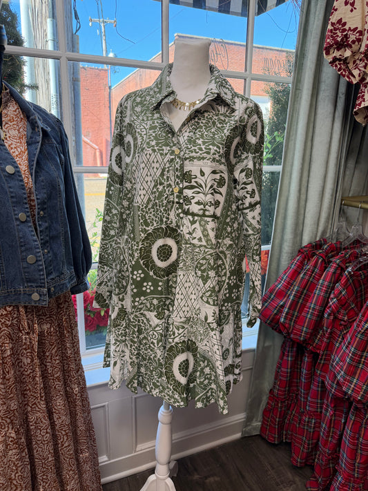 Green Botanical Print Dress