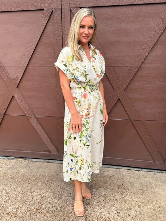 Floral Print Button Down Midi Dress