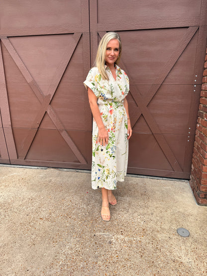 Floral Print Button Down Midi Dress