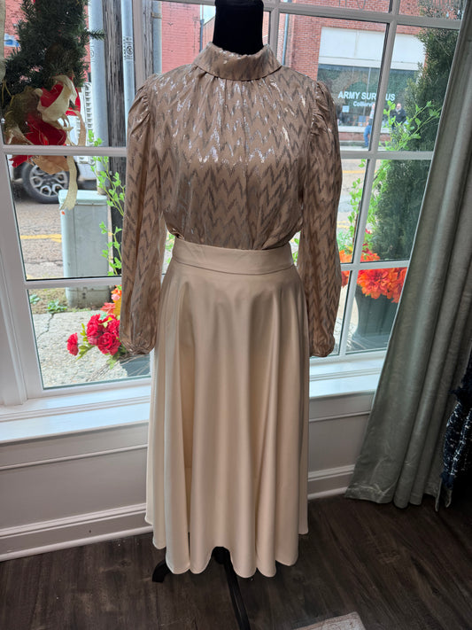 Metallic Pattern Mock Neck Blouse Top