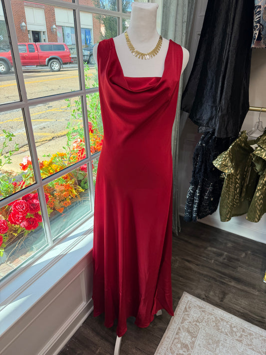 Red Satin Maxi Dress