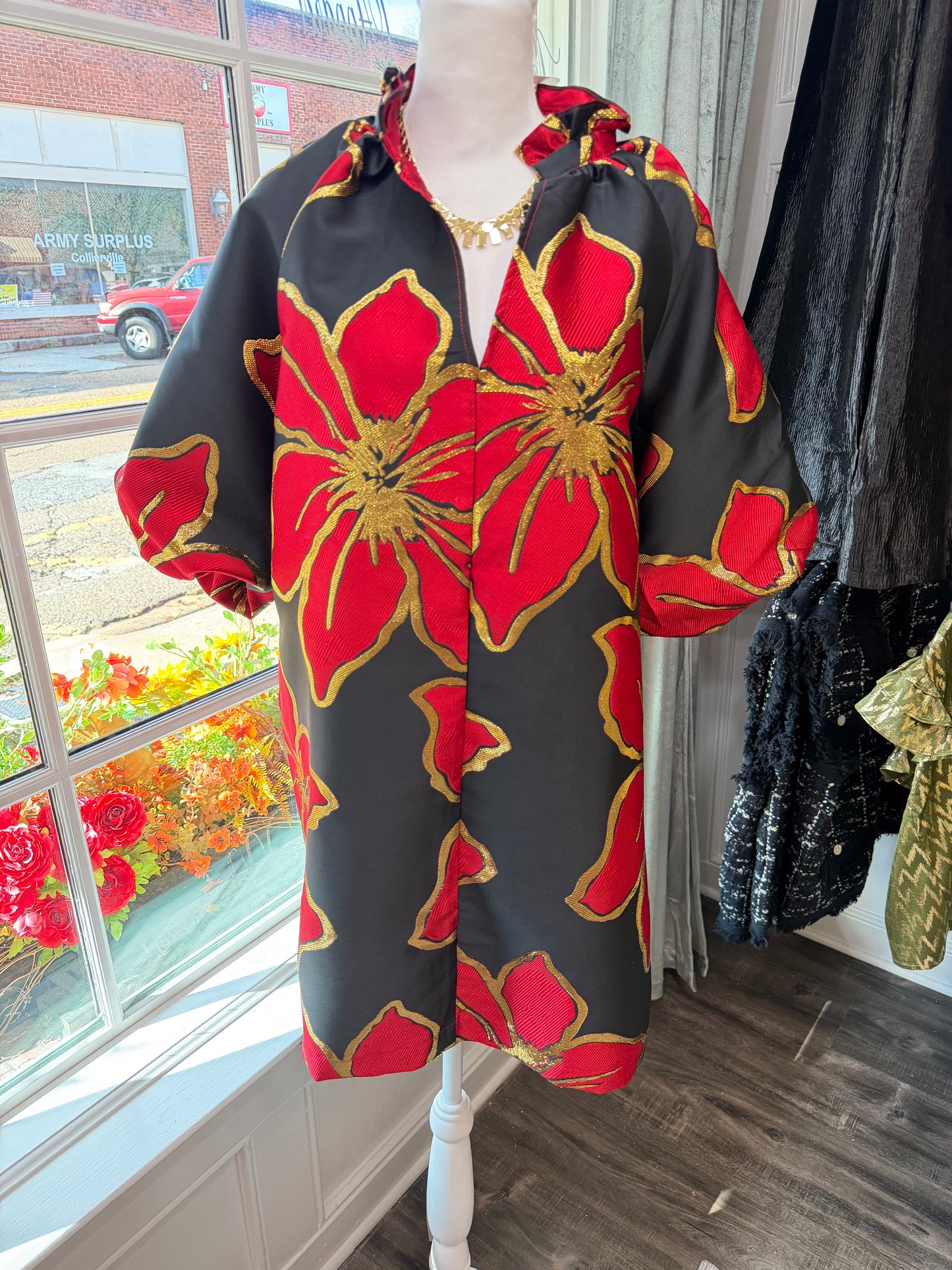 Green Metallic Flower Dress