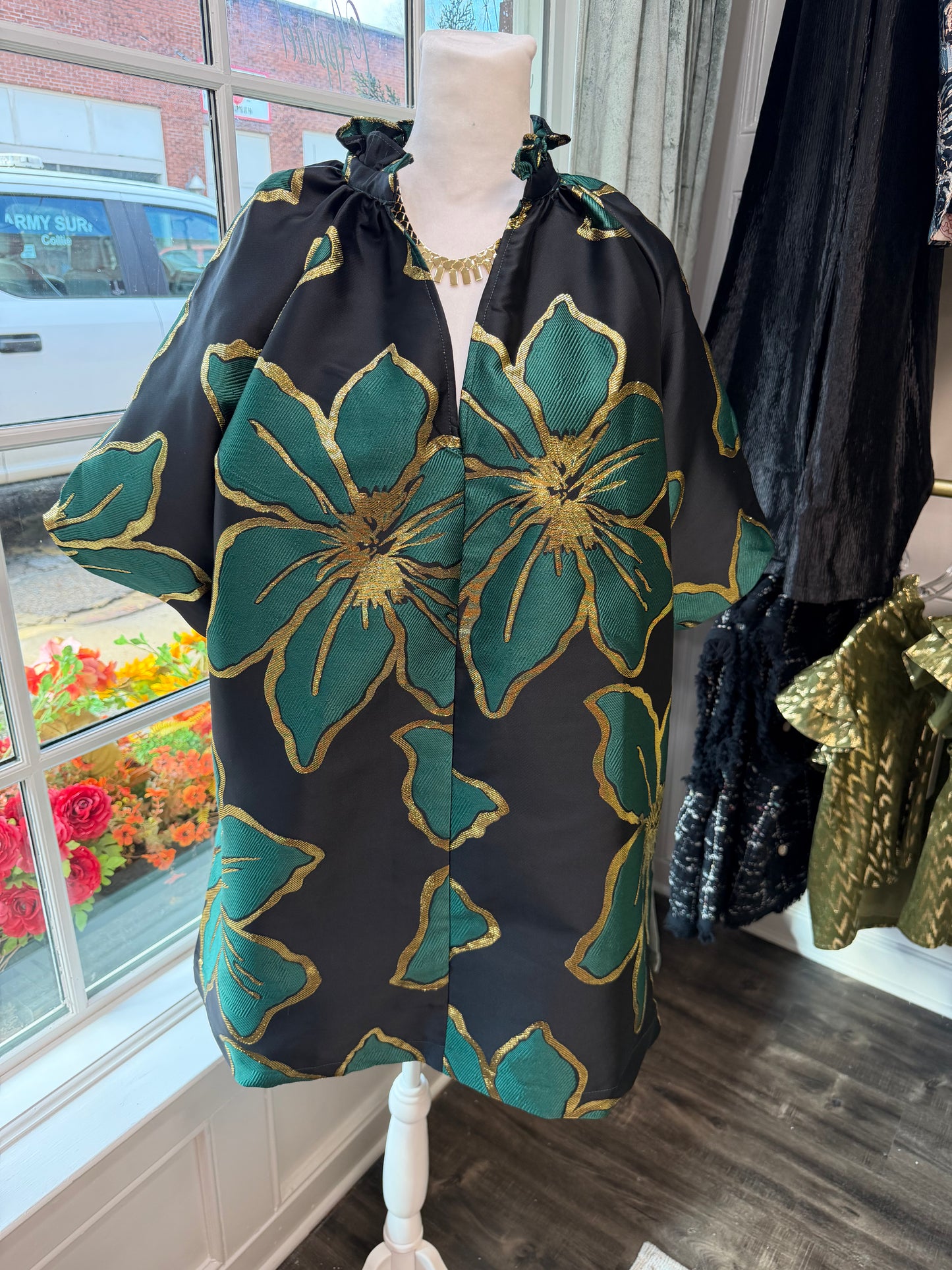 Green Metallic Flower Dress