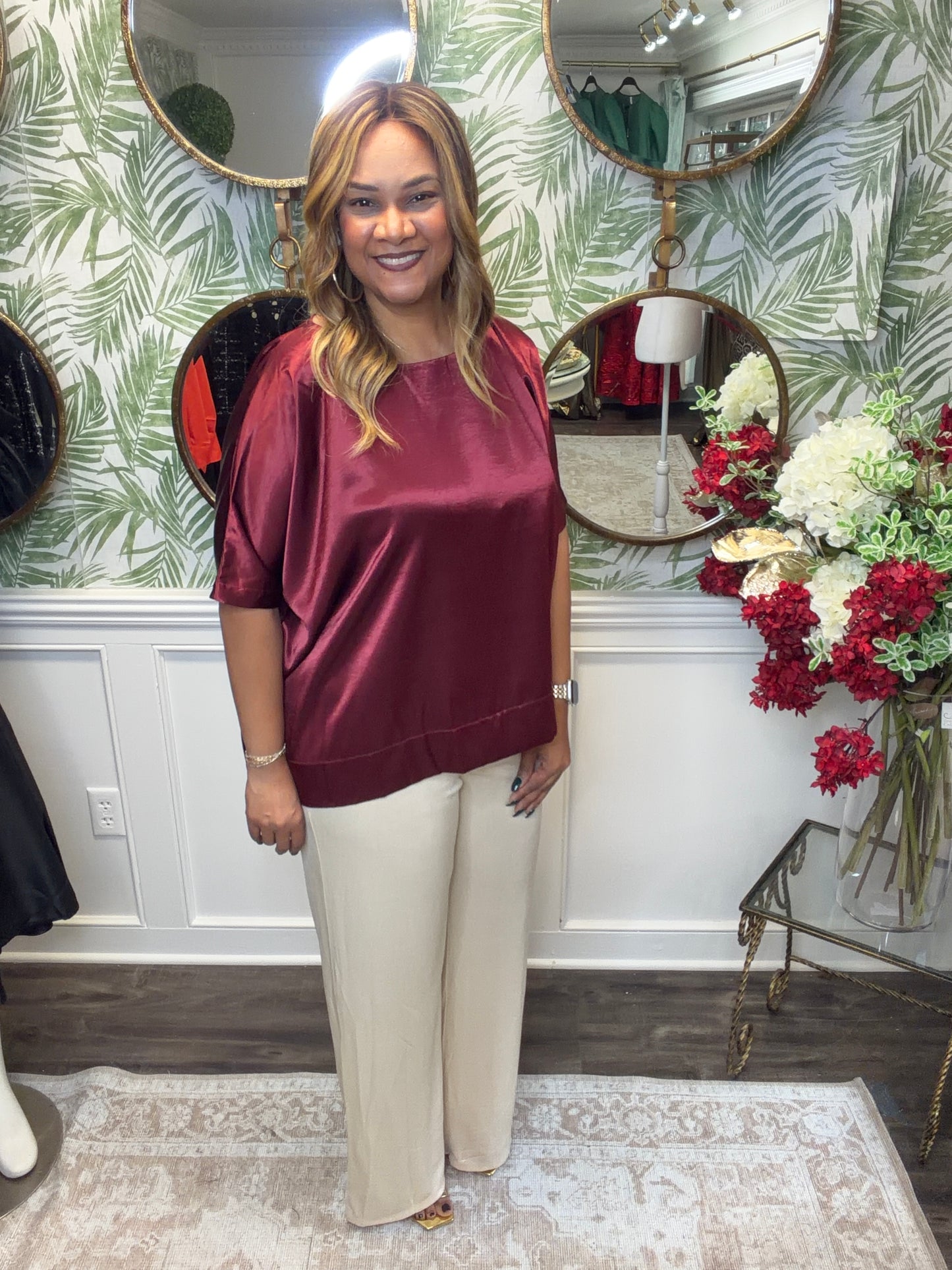 Lauren Satin Short Sleeve Top