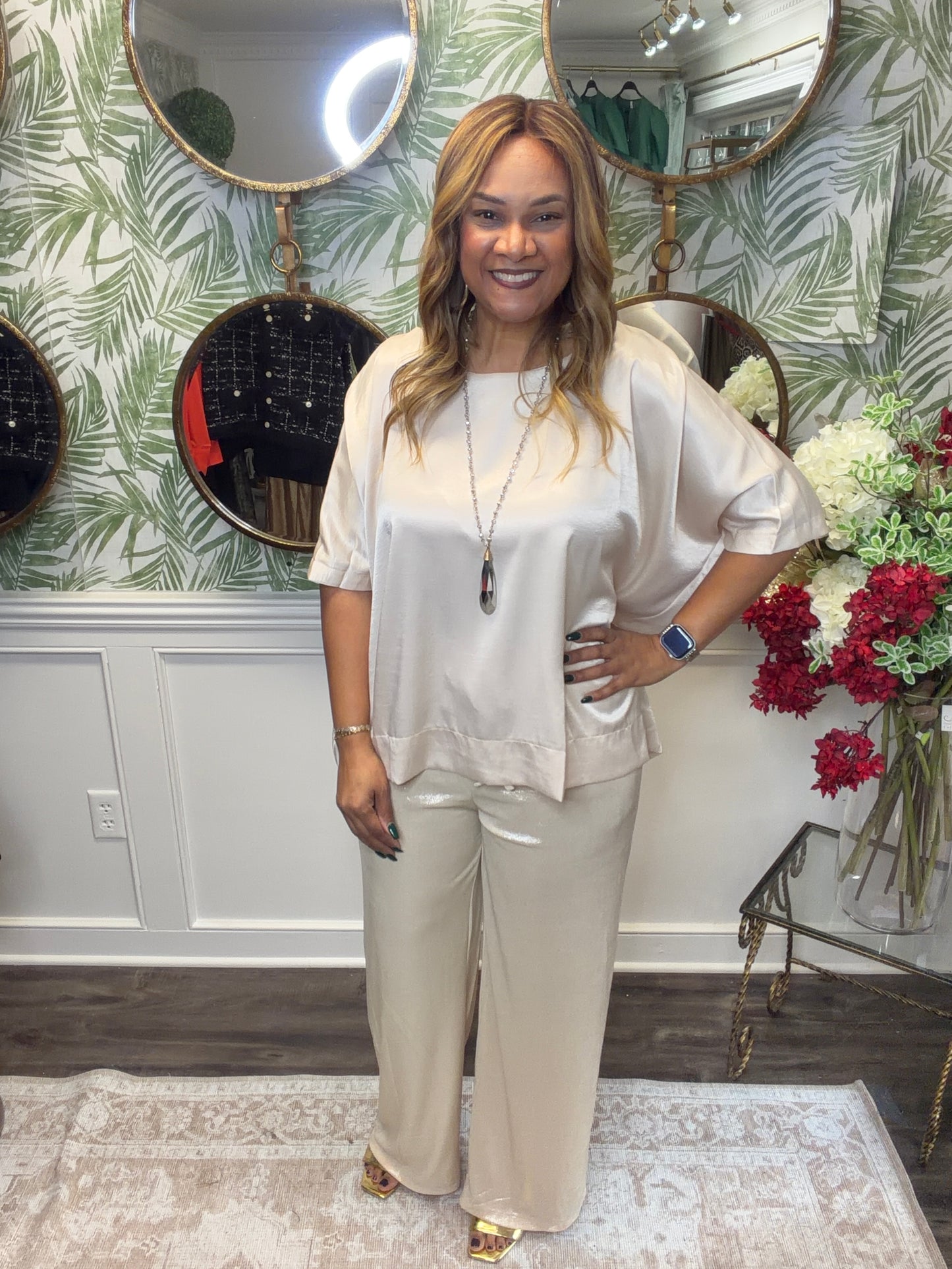 Lauren Satin Short Sleeve Top